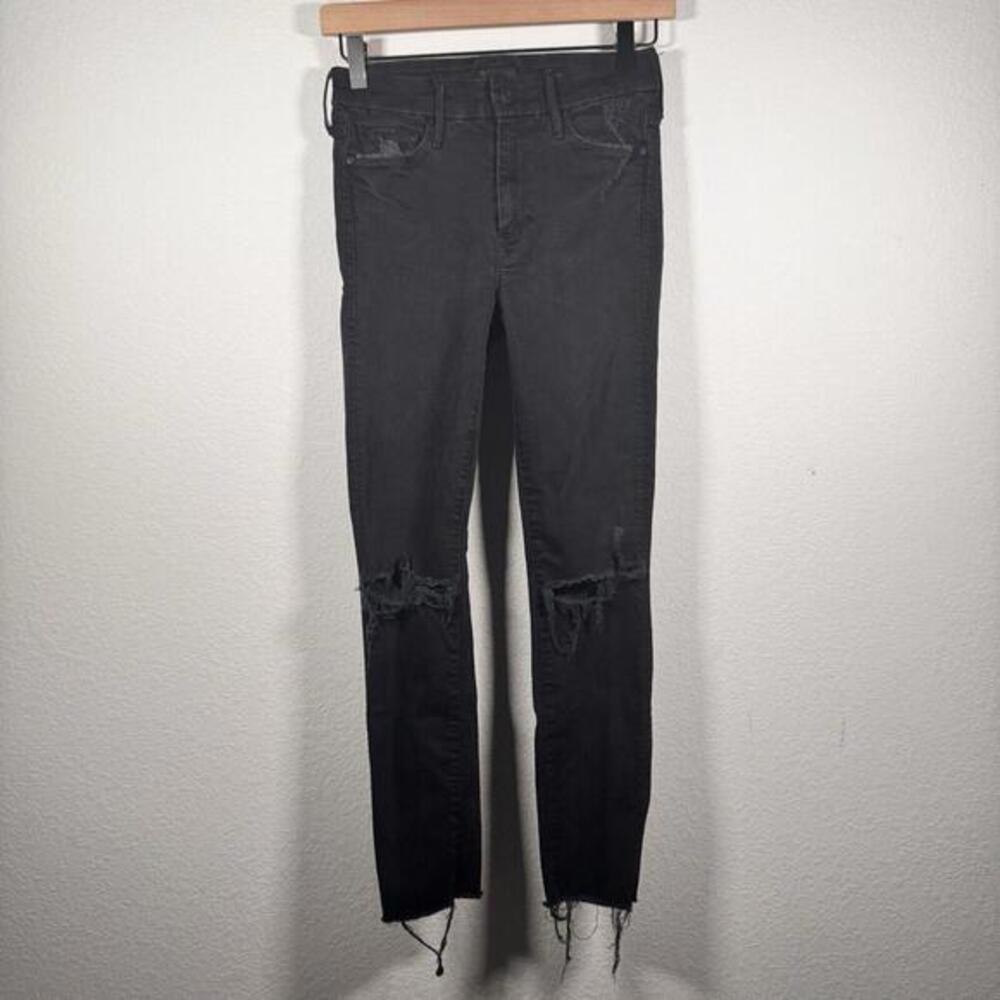 Mother Looker Ankle Fray Women's 24 Black Denim Skinny Distressed Guilty As Sin